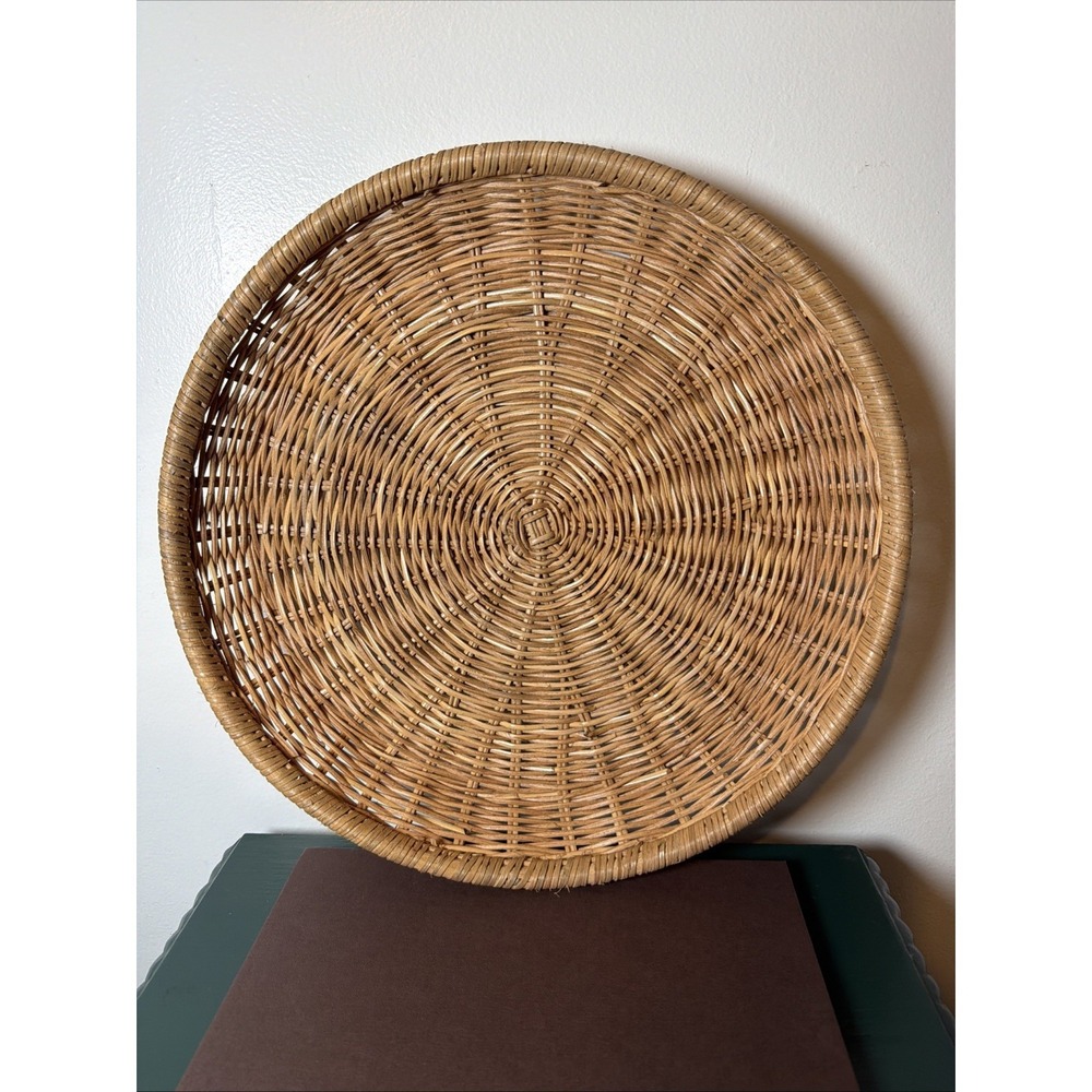 Large Round Woven Natural Rattan Handmade Harvest Serving Platter Vintage‎ 17''